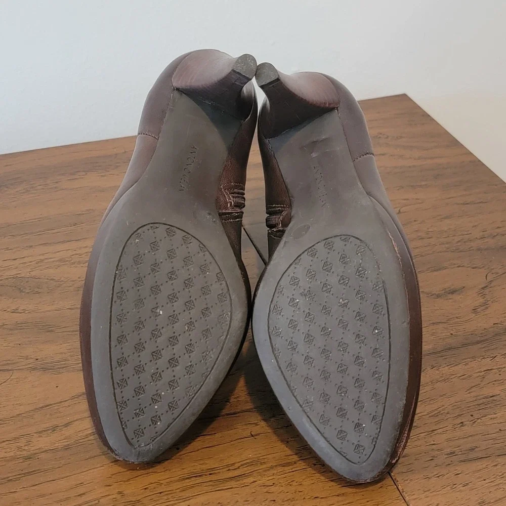 Antonio Melani Leather Ankle Boots Brown Slip On Heeled‎ Women's Size 6.5 M